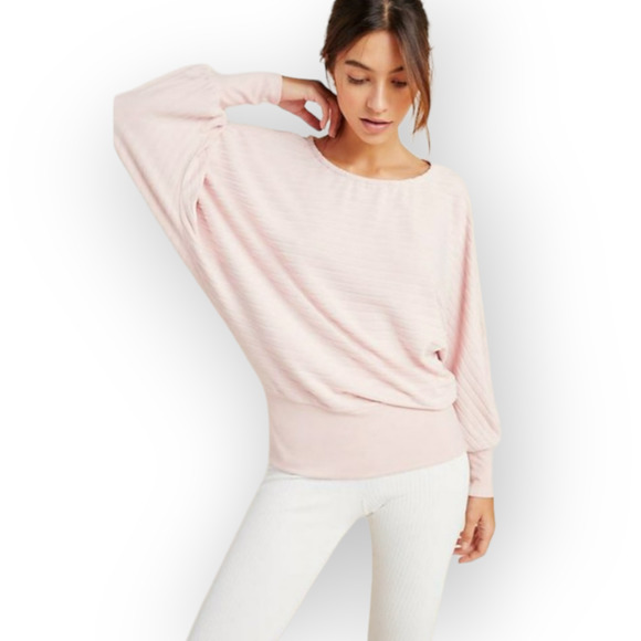 Saturday Sunday Pastel Pink Soft Ribbed Sweater L Oversized Lounging Soft Comfy - Picture 1 of 11